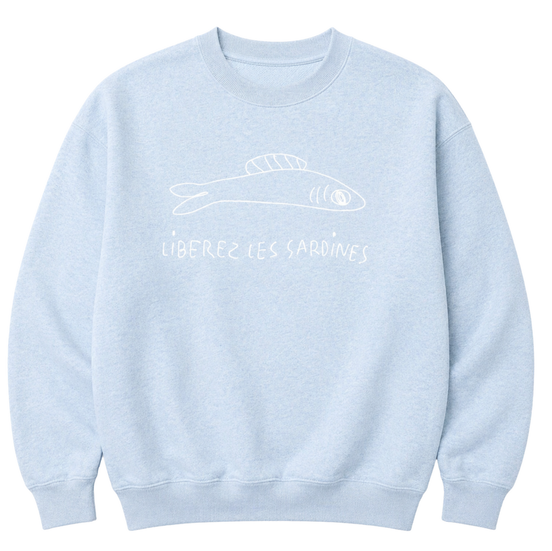Oversized Sweatshirt - Heather Blue Embroidered Liberez Les Sardines