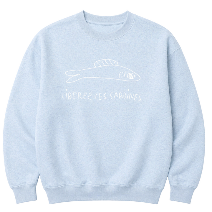 Oversized Sweatshirt - Heather Blue Embroidered Liberez Les Sardines