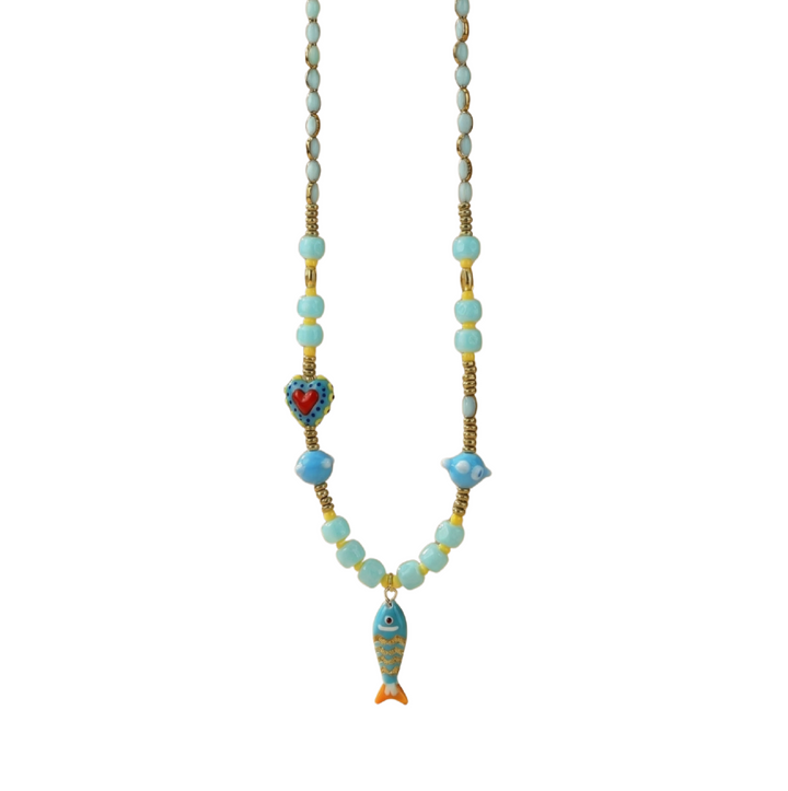 Fish Charm Necklace - Blue