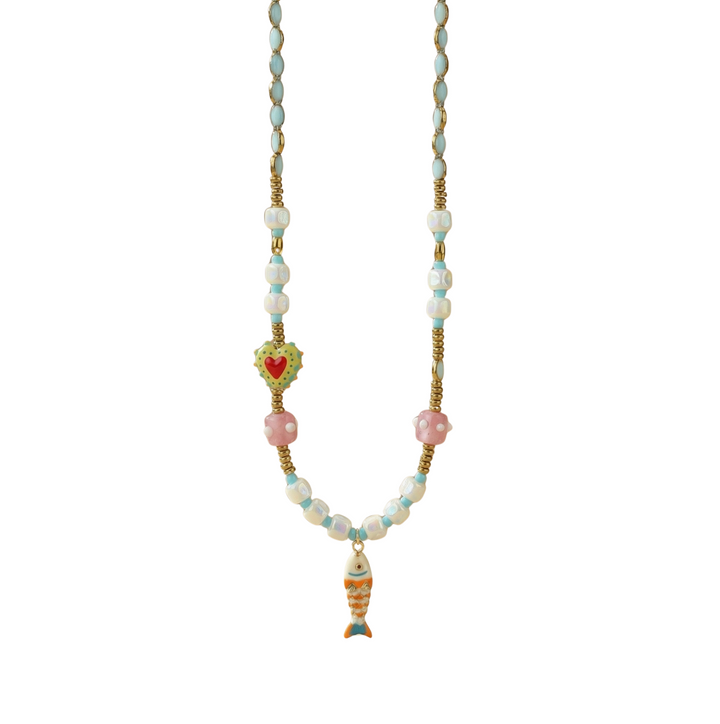 Fish Charm Necklace - White
