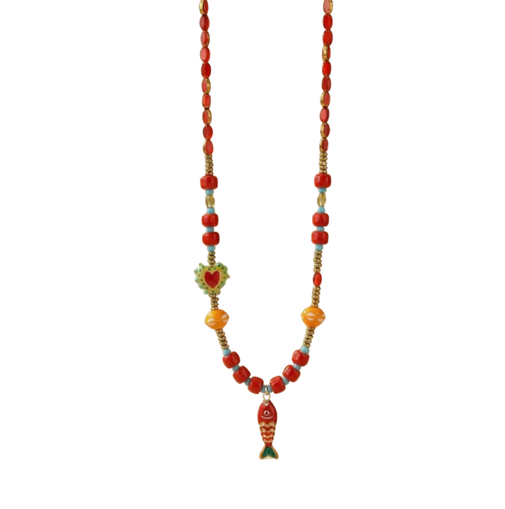 Fish Charm Necklace - Red