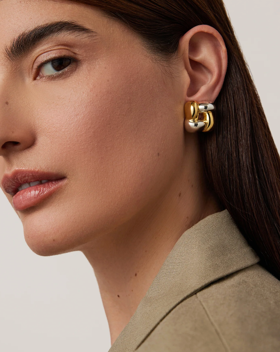 Small Woven Square Earrings - Two-Tone