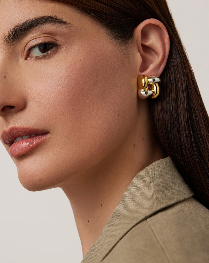 Small Woven Square Earrings - Two-Tone