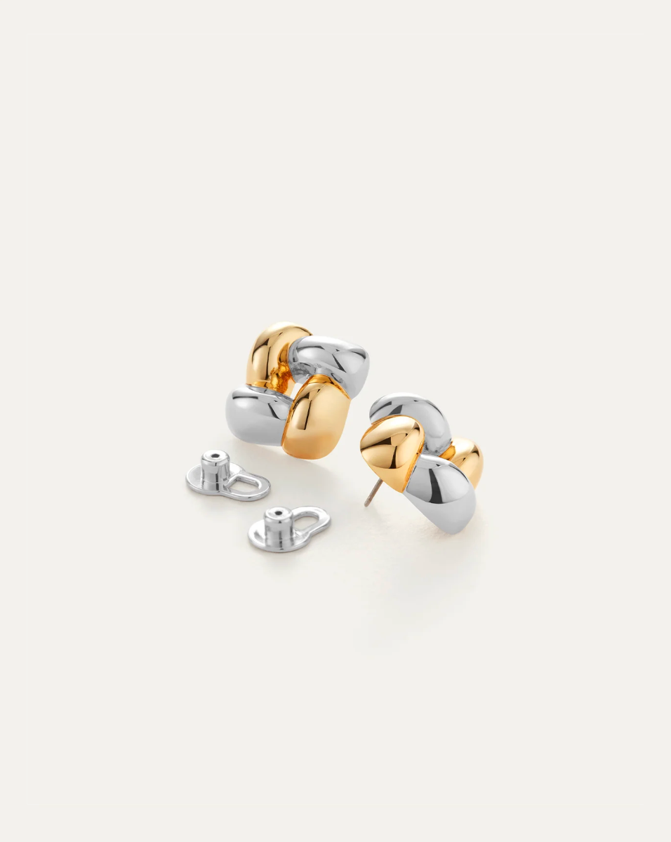 Small Woven Square Earrings - Two-Tone