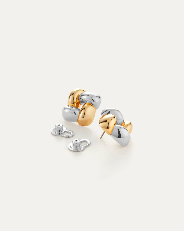 Small Woven Square Earrings - Two-Tone