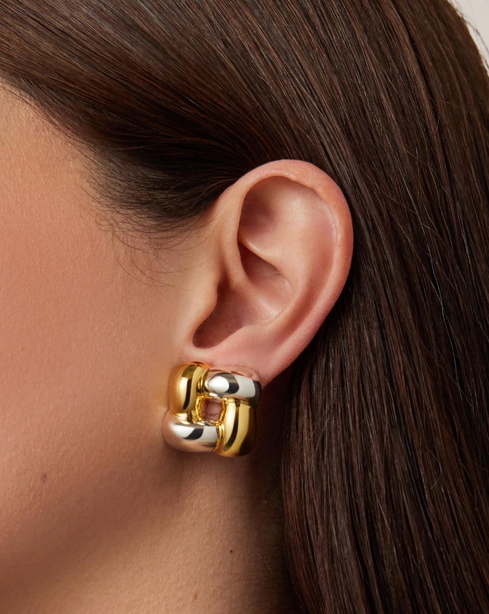 Small Woven Square Earrings - Two-Tone