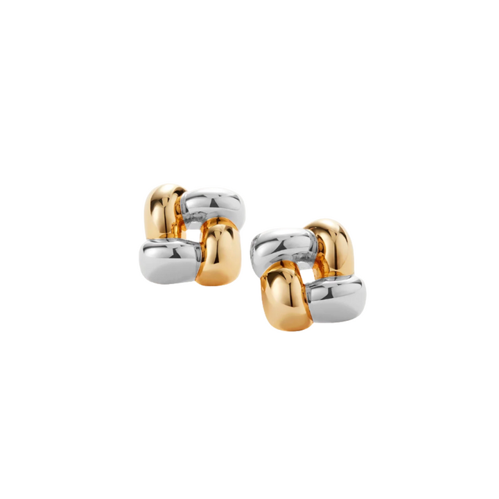 Small Woven Square Earrings - Two-Tone