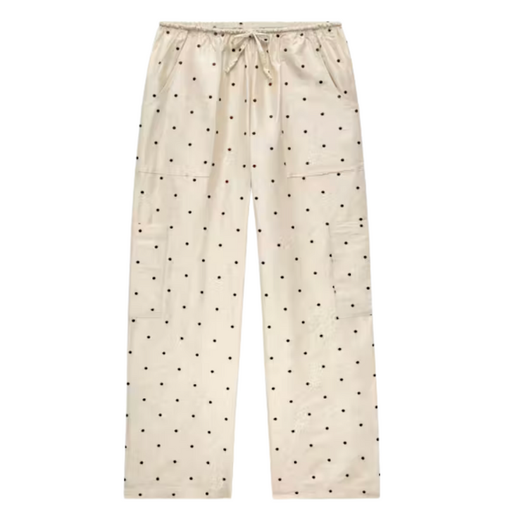 The Taffeta Drawstring Cargo Pant - Creme w/ Walnut