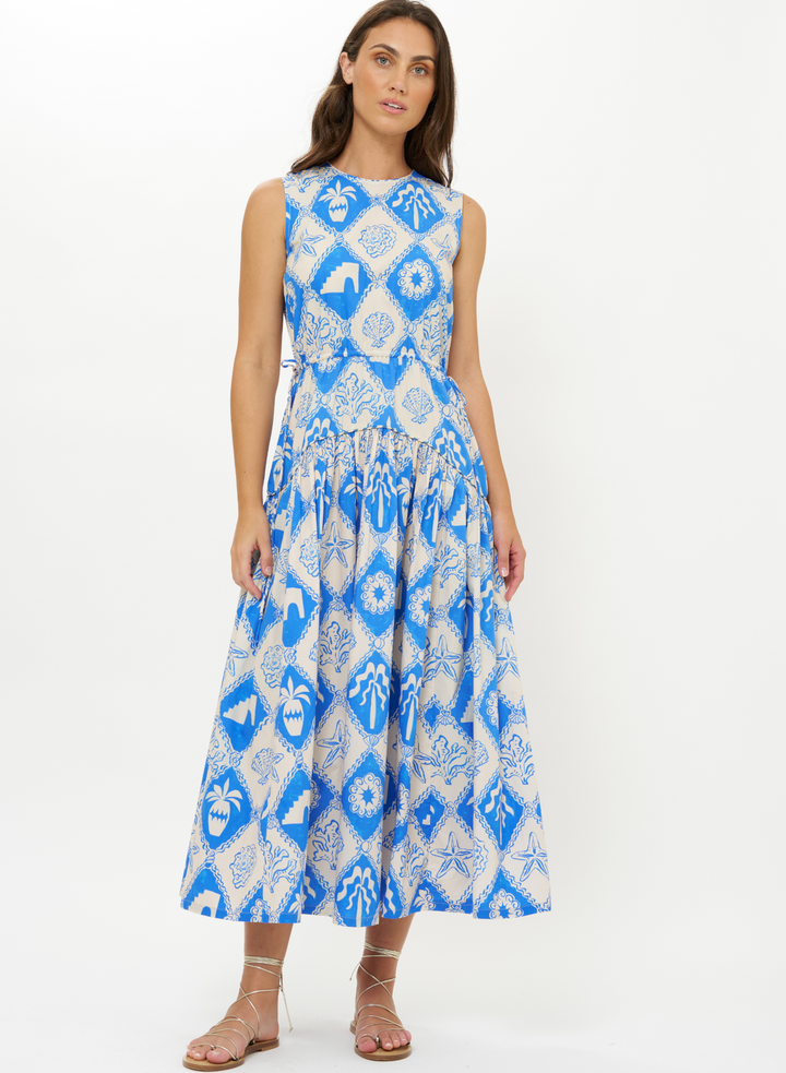 Sleeveless Piped Maxi - Asterias Blue