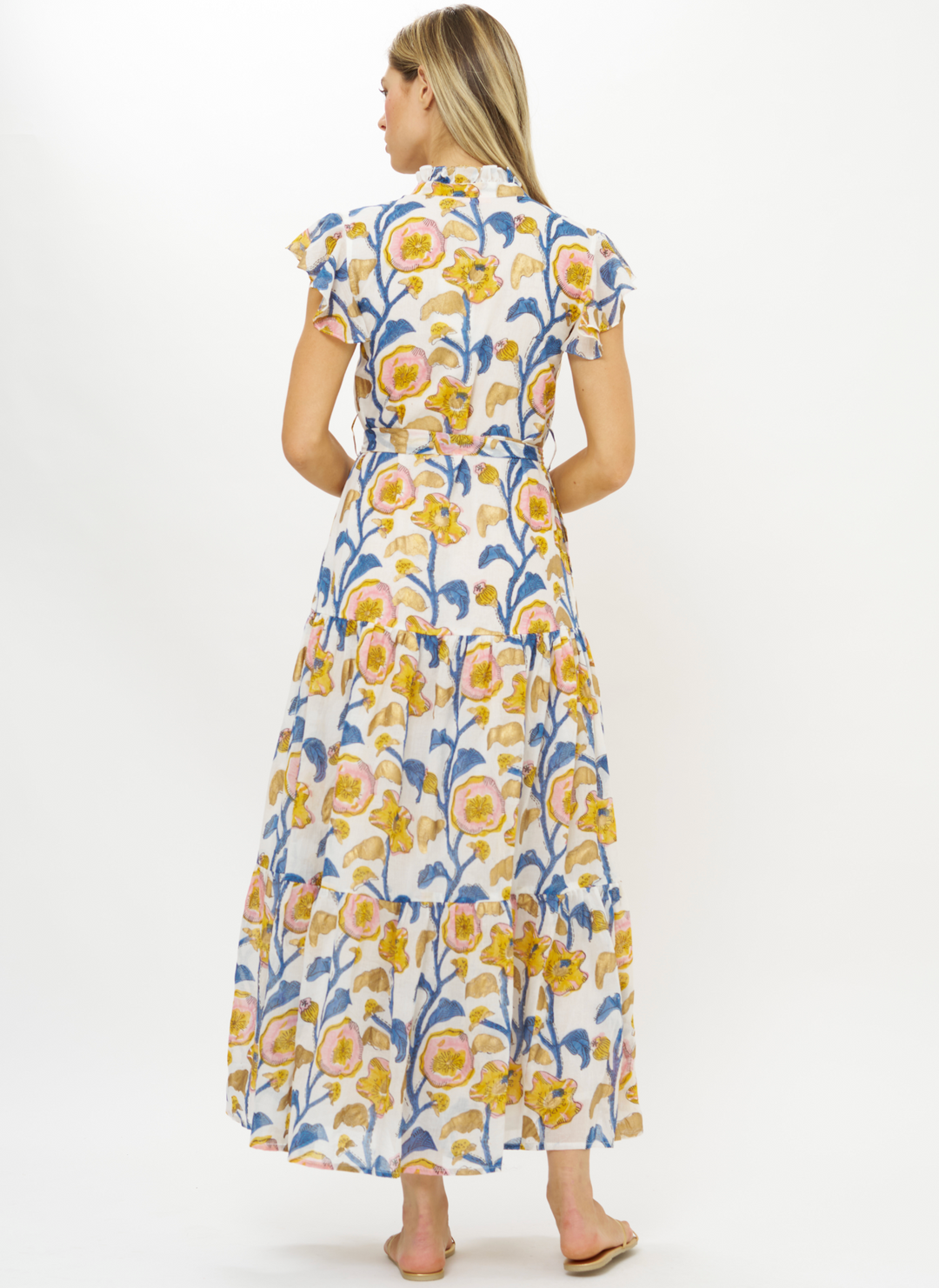Ruffle Collar Button Maxi - Poppy Marigold
