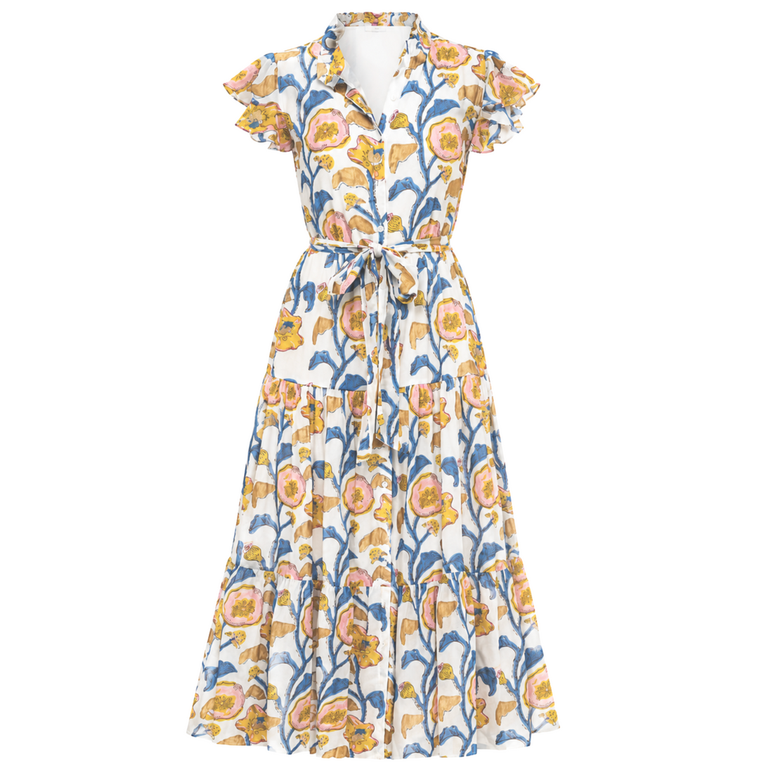 Ruffle Collar Button Maxi - Poppy Marigold