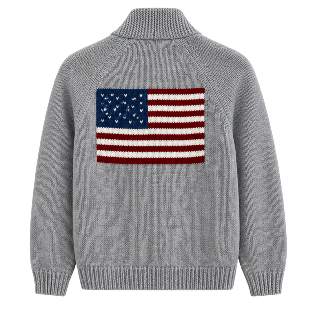 Varsity Flag Cardigan - Heather Gray