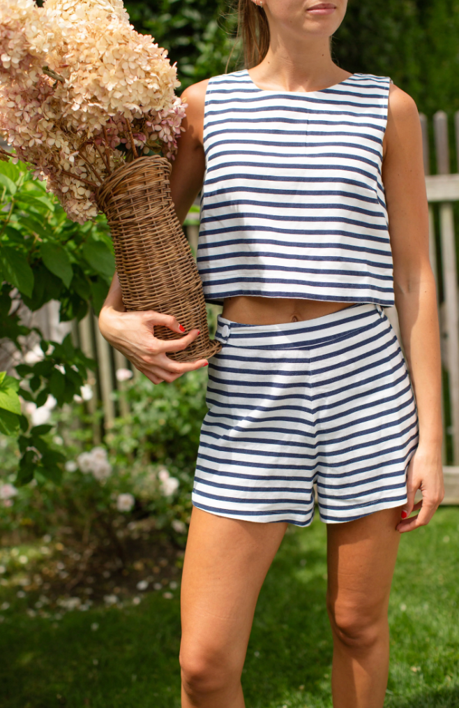 Della Shorts - Navy Nautical Stripe