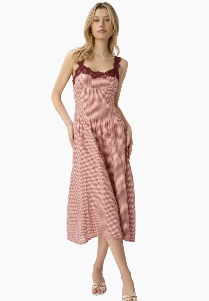 Kairina Midi Dress - Berry Gingham