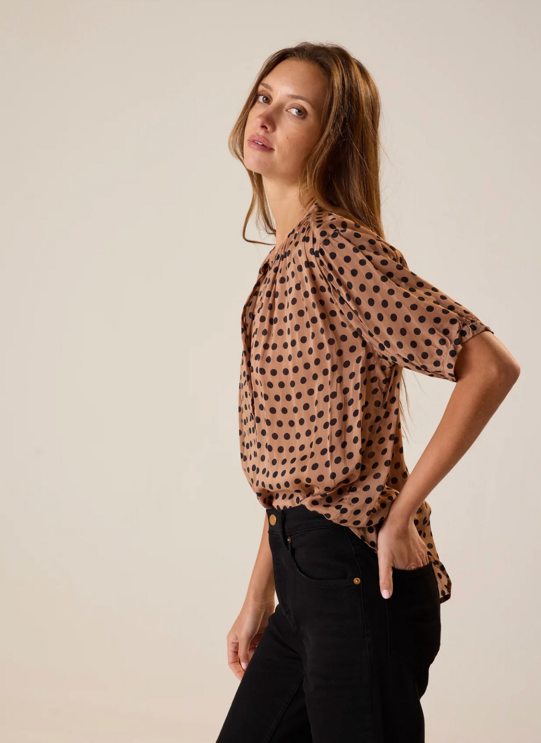 Violet Top - Polka Dot Tan/Black