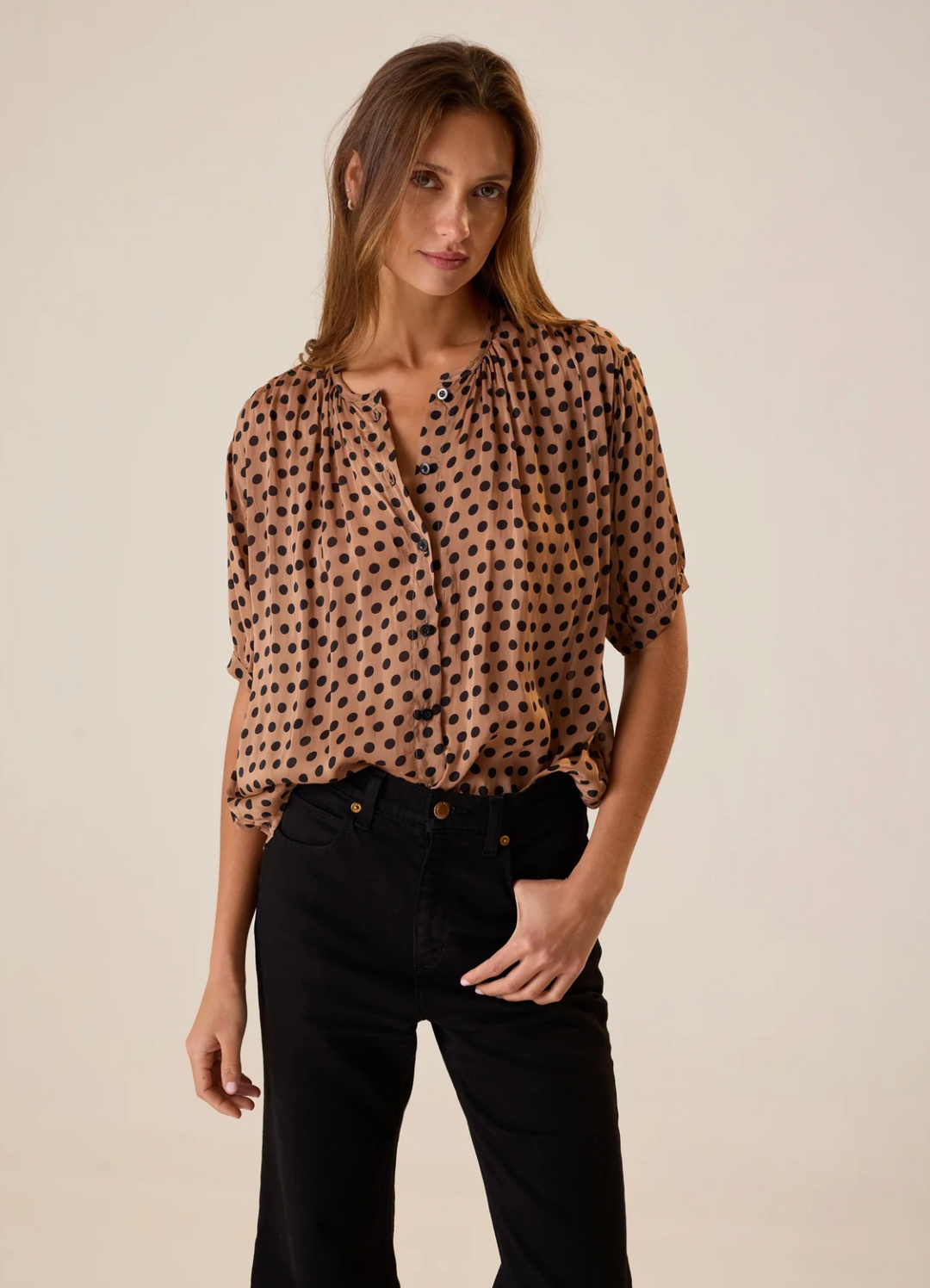 Violet Top - Polka Dot Tan/Black