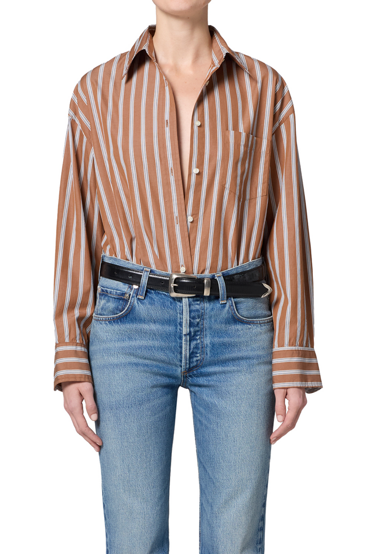 Thea Boyfriend Shirt - Copper Stripe