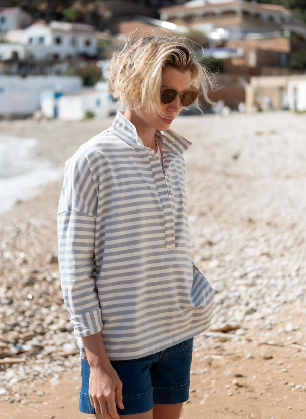 Emerson Top - Slate Blue Stripe