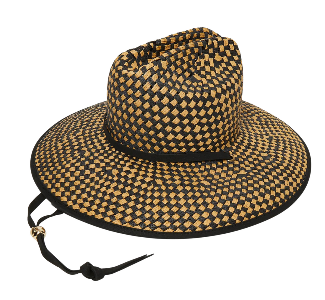 Straw Checkered Hat - Jet/Natural