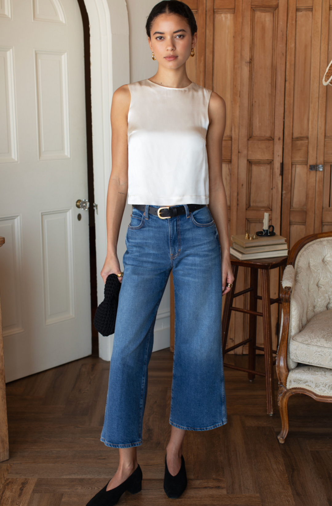 Jeanne Top - Antique White Silk