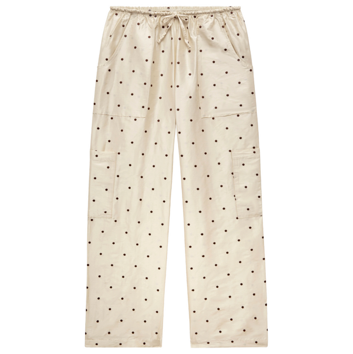 The Taffeta Drawstring Cargo Pant - Creme w/ Walnut