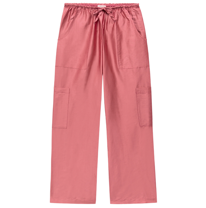 The Taffeta Drawstring Cargo Pant - Rhubarb