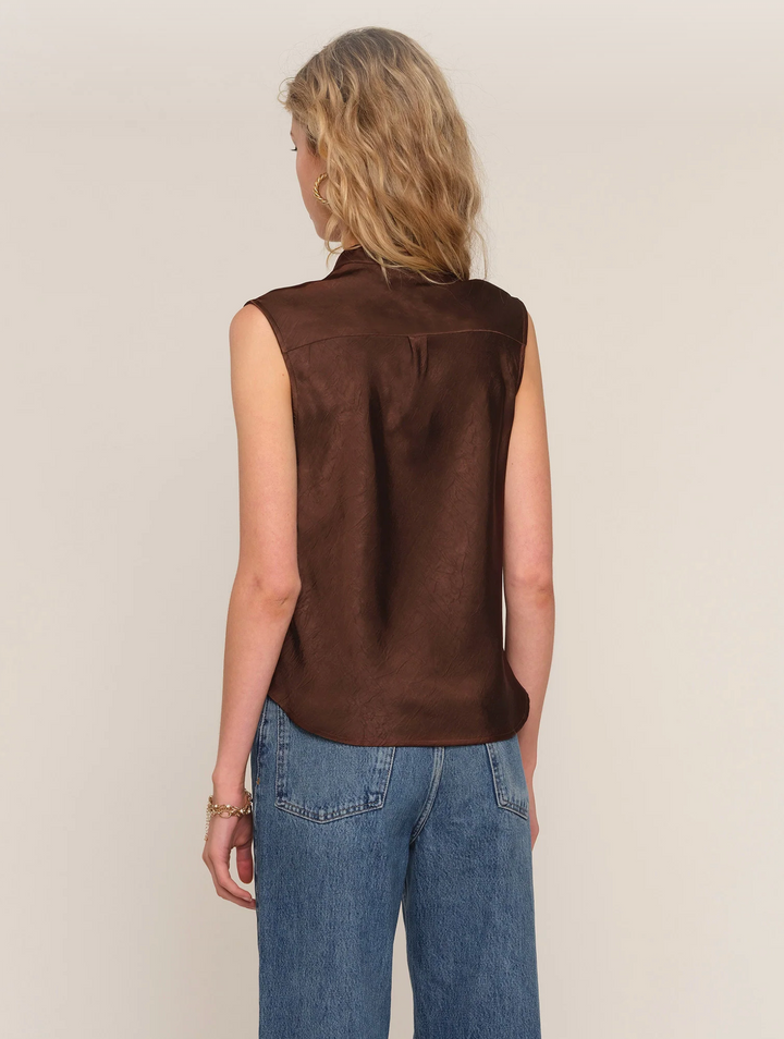 Satin Button Top – Chocolate