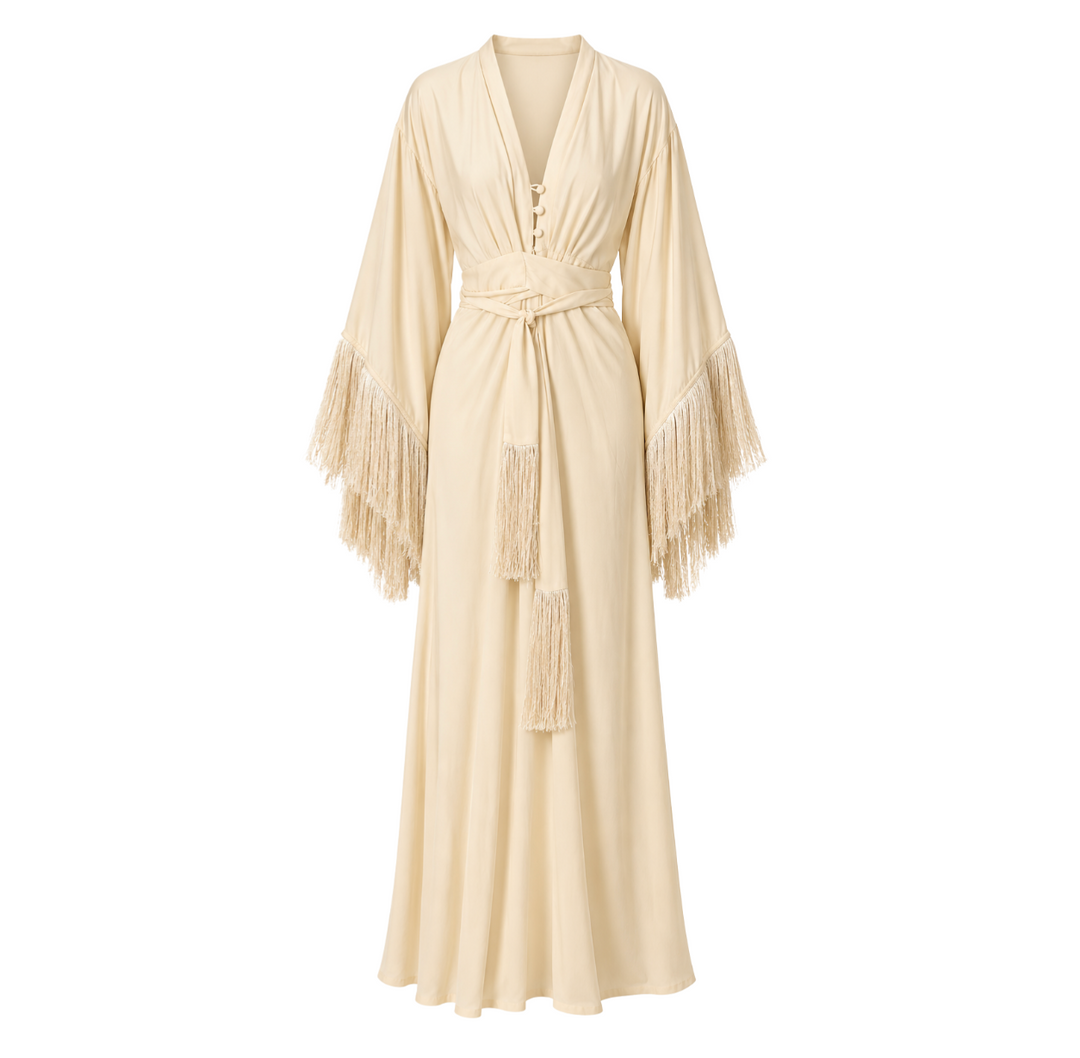Sarah Dress - Cream Fringe