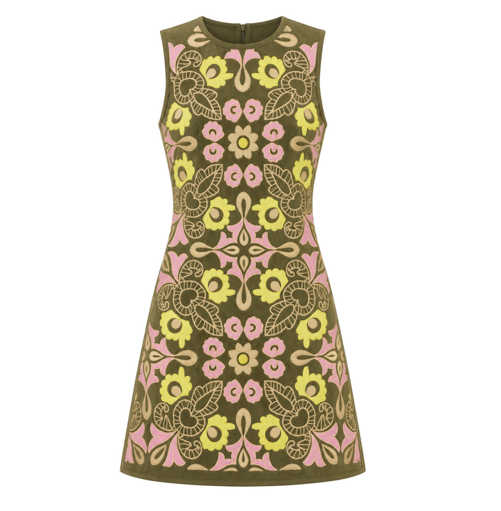 Embroidered Shift Dress - Olive