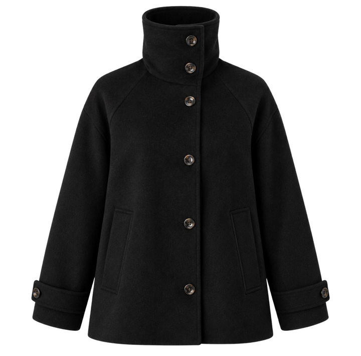 Funnel Neck Coat - Black Wool
