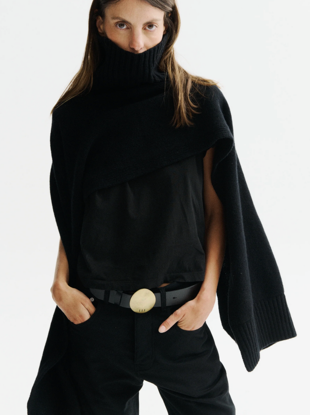 Medea Turtleneck Cape - Black