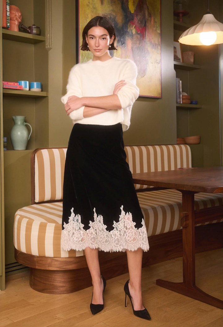 Georgiana Velvet Midi Skirt - Black