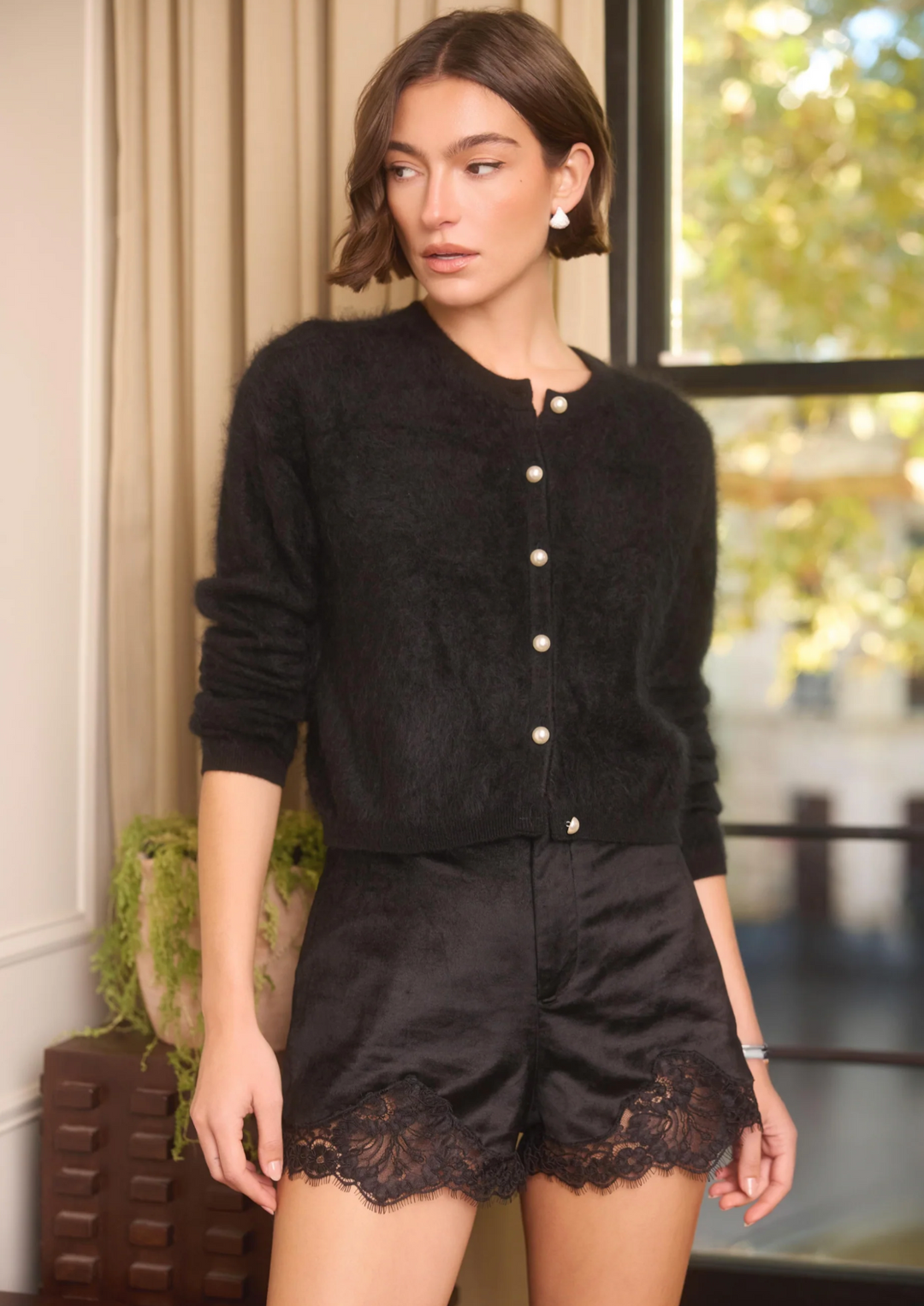Benning Pearl Cashmere Cardigan - Black
