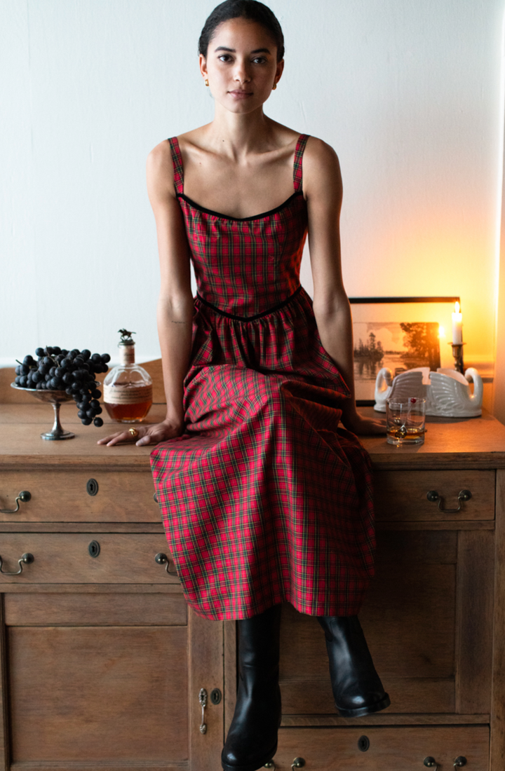 Jour Basque Dress - Vivienne Plaid