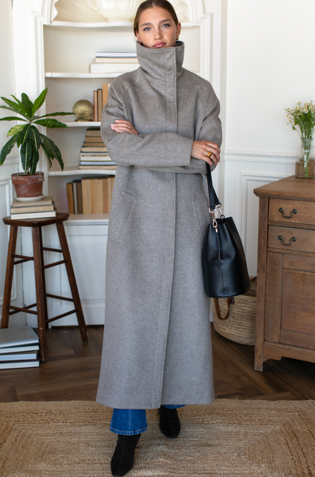 Funnel Neck Maxi Coat - Winter Twig