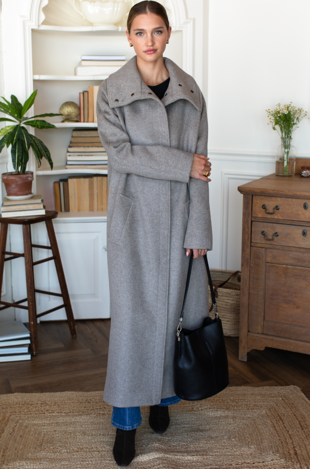 Funnel Neck Maxi Coat - Winter Twig