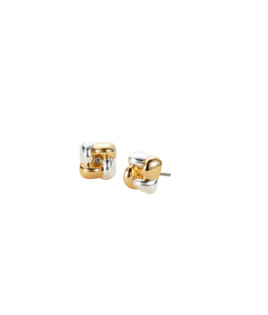 Mini Woven Square Earrings - Two Tone