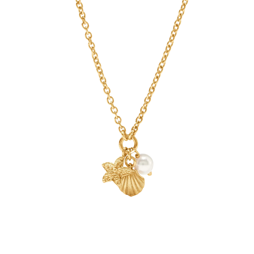 Sanibel Trio Charm Necklace- Gold Pearl