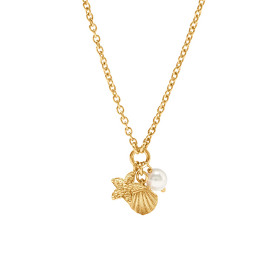 Sanibel Trio Charm Necklace- Gold Pearl