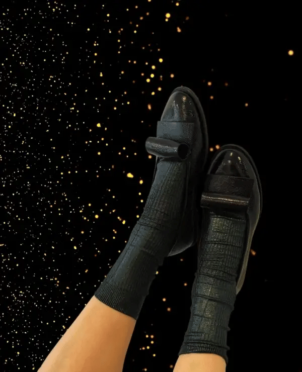 One Ribbed Laminated Sock- Black