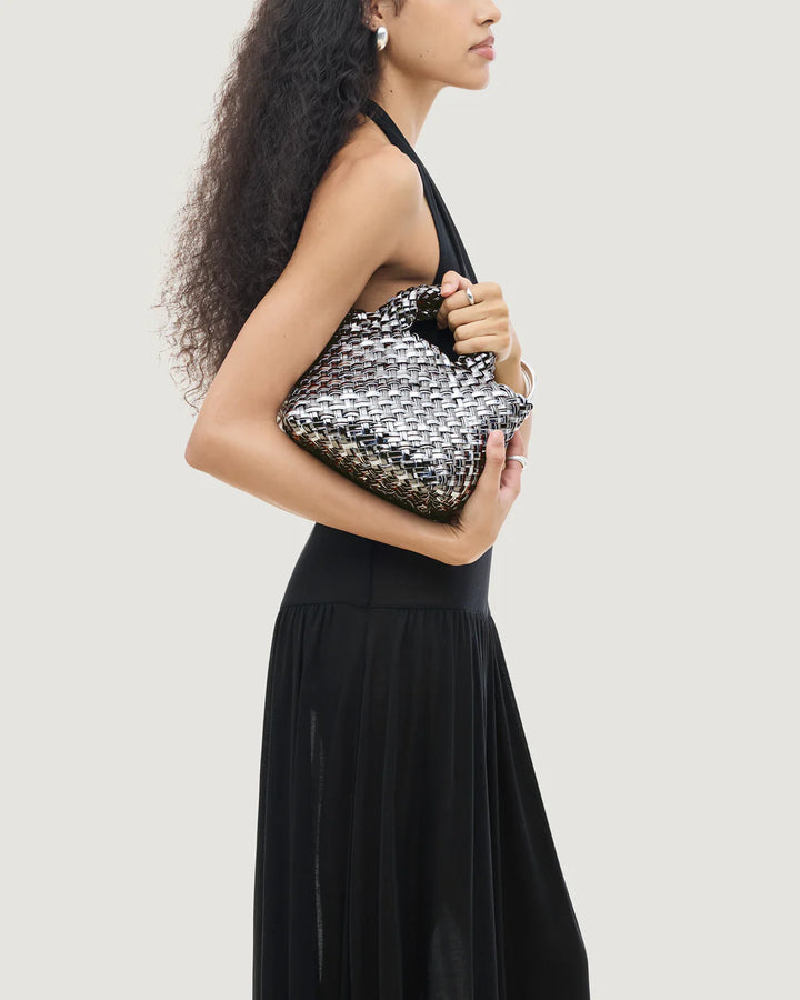 St. Barths Petit Tote Double Weave Metallic - Pewter