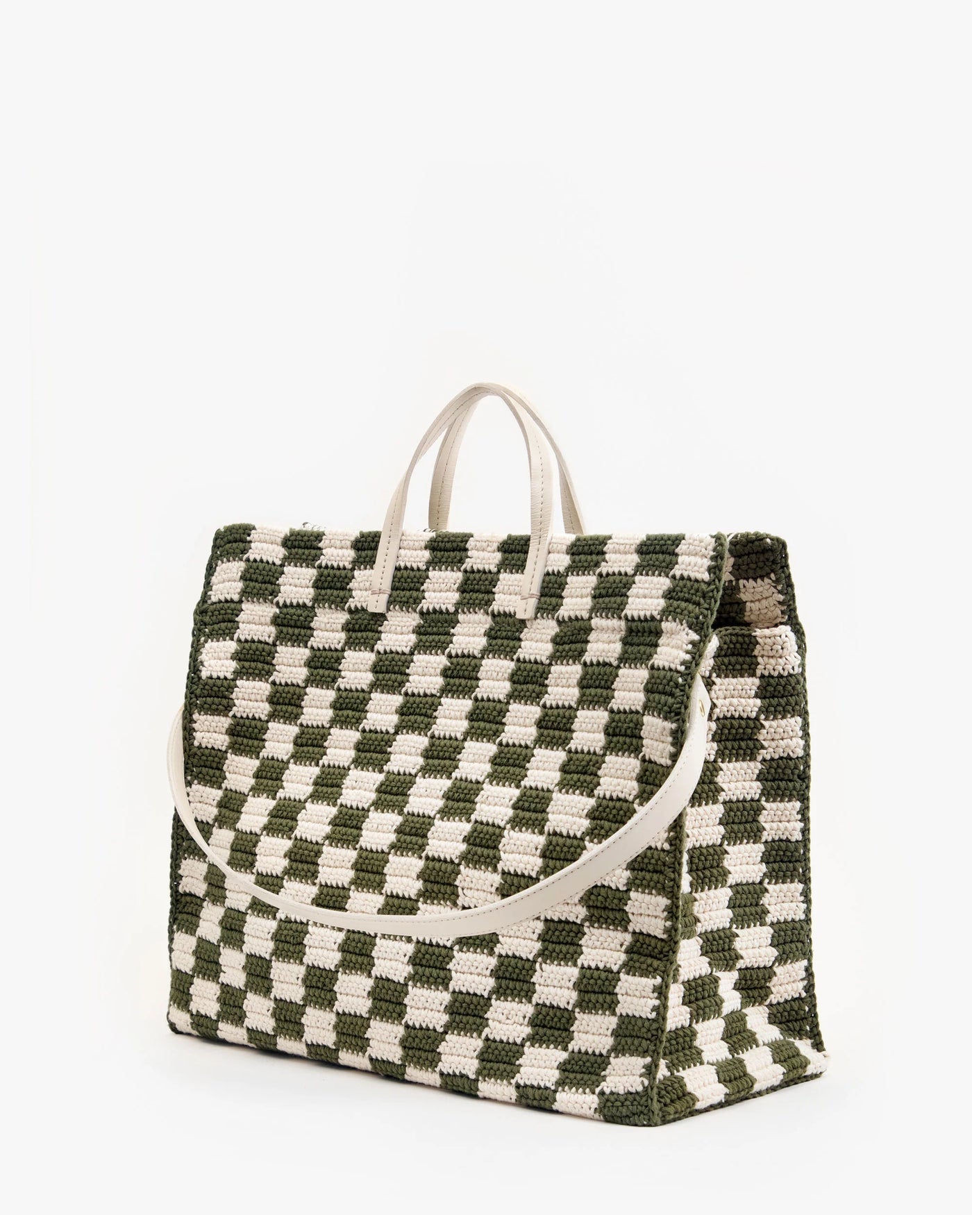 Summer Simple Tote - Olive & Cream Crochet Checker