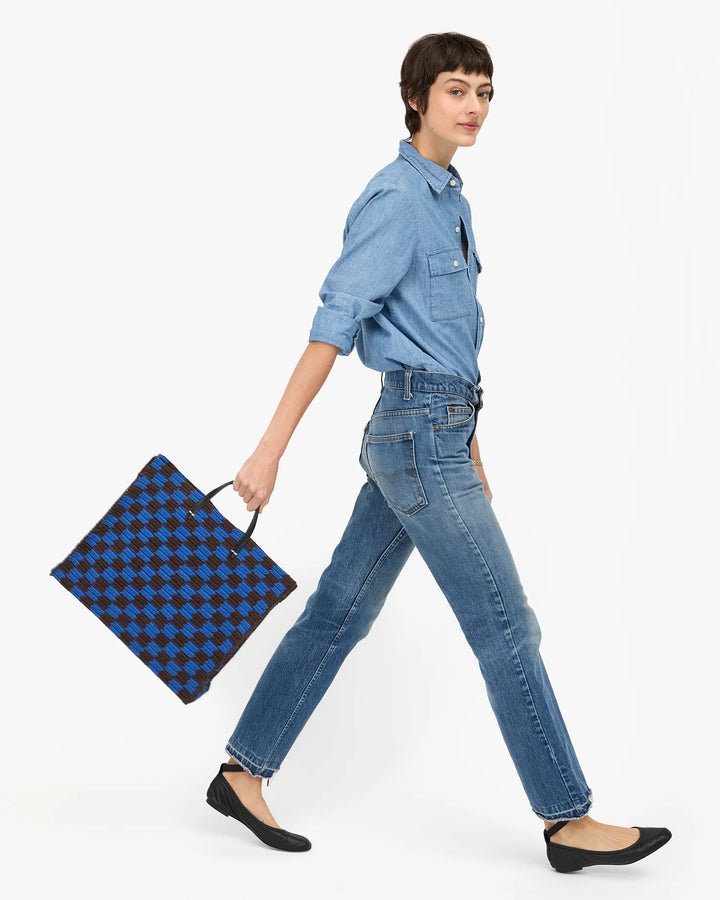 Summer Simple Tote - Deep Blue/Chocolate Checker