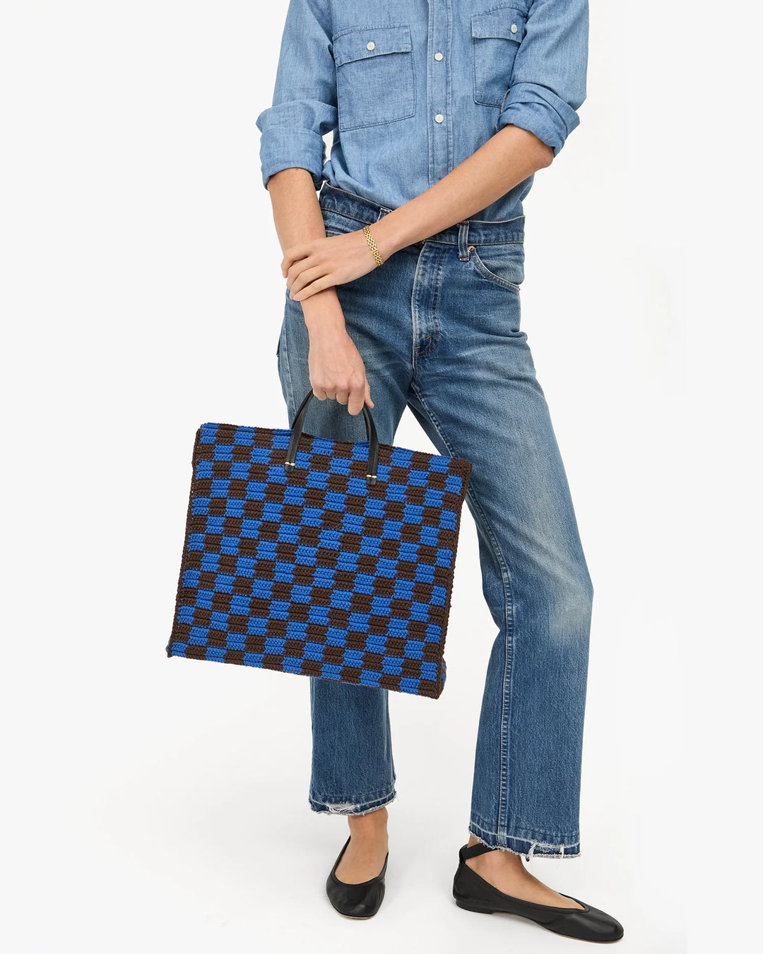 Summer Simple Tote - Deep Blue/Chocolate Checker