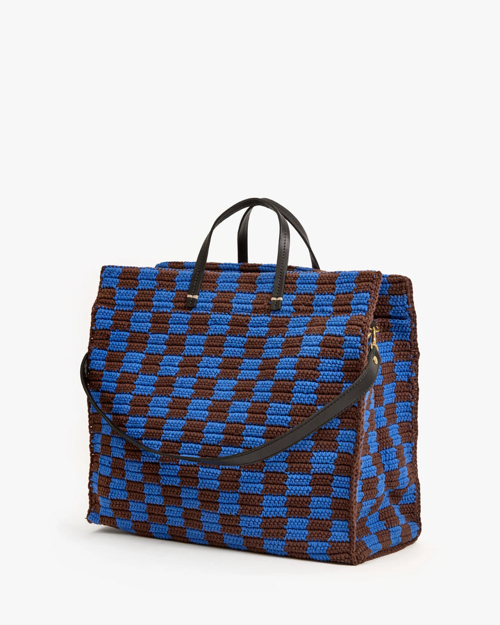 Summer Simple Tote - Deep Blue/Chocolate Checker
