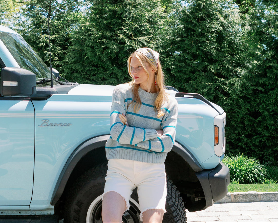 Paige Striped Pullover- Teal