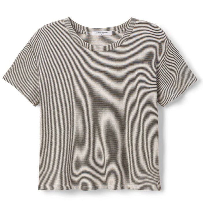 Harley Cotton Boxy Crew Tee -  Ivory/Black Stripe
