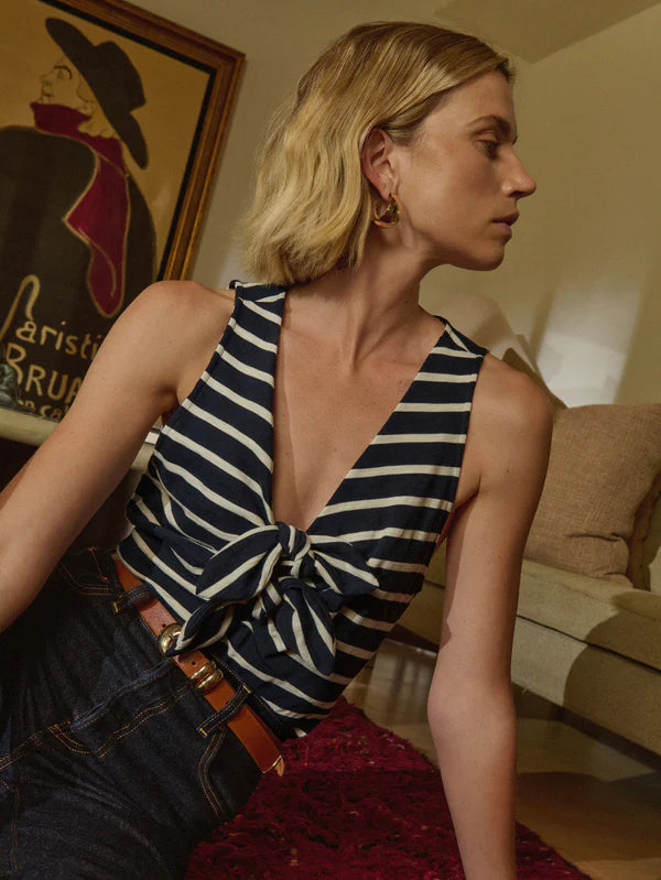 Terri Tie Tank - Navy Playa Stripe