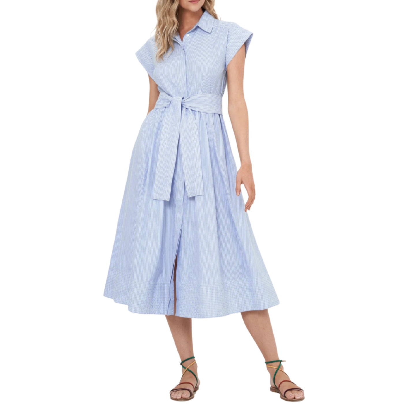 Belted Shirt Dress - Chatham Blue