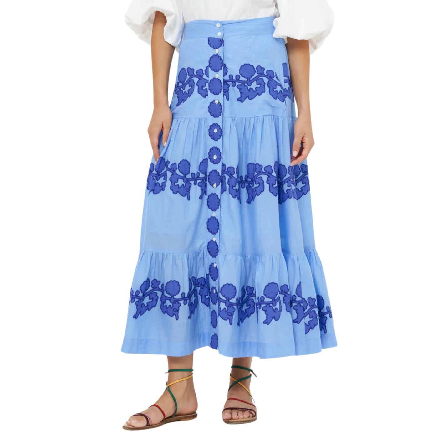 Button Front Skirt - Tangier Blue